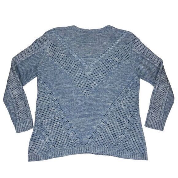 Chico's Textured Open Knit V-Neck Sweater Women L Blue Classic Oversize Pullover - Picture 7 of 16